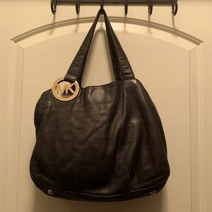 Michael Kors Handbag - Black Leather w/ Gold Logo
